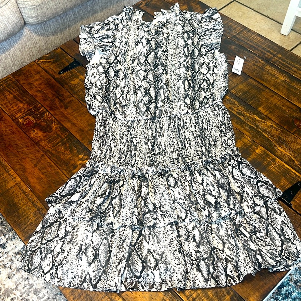 NWT TCEC  snake skin smocked waist mini dress